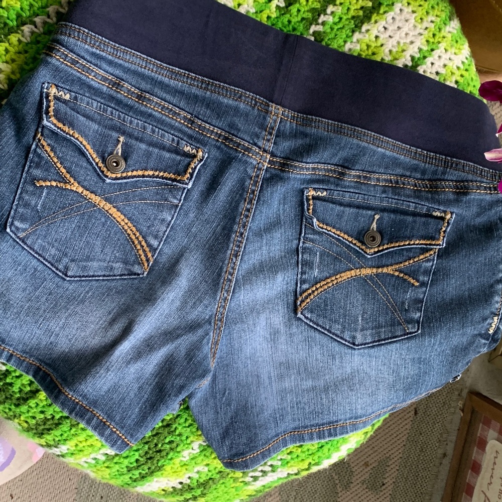 Duo Maternity Blue Jean Shorts with Black Waistband